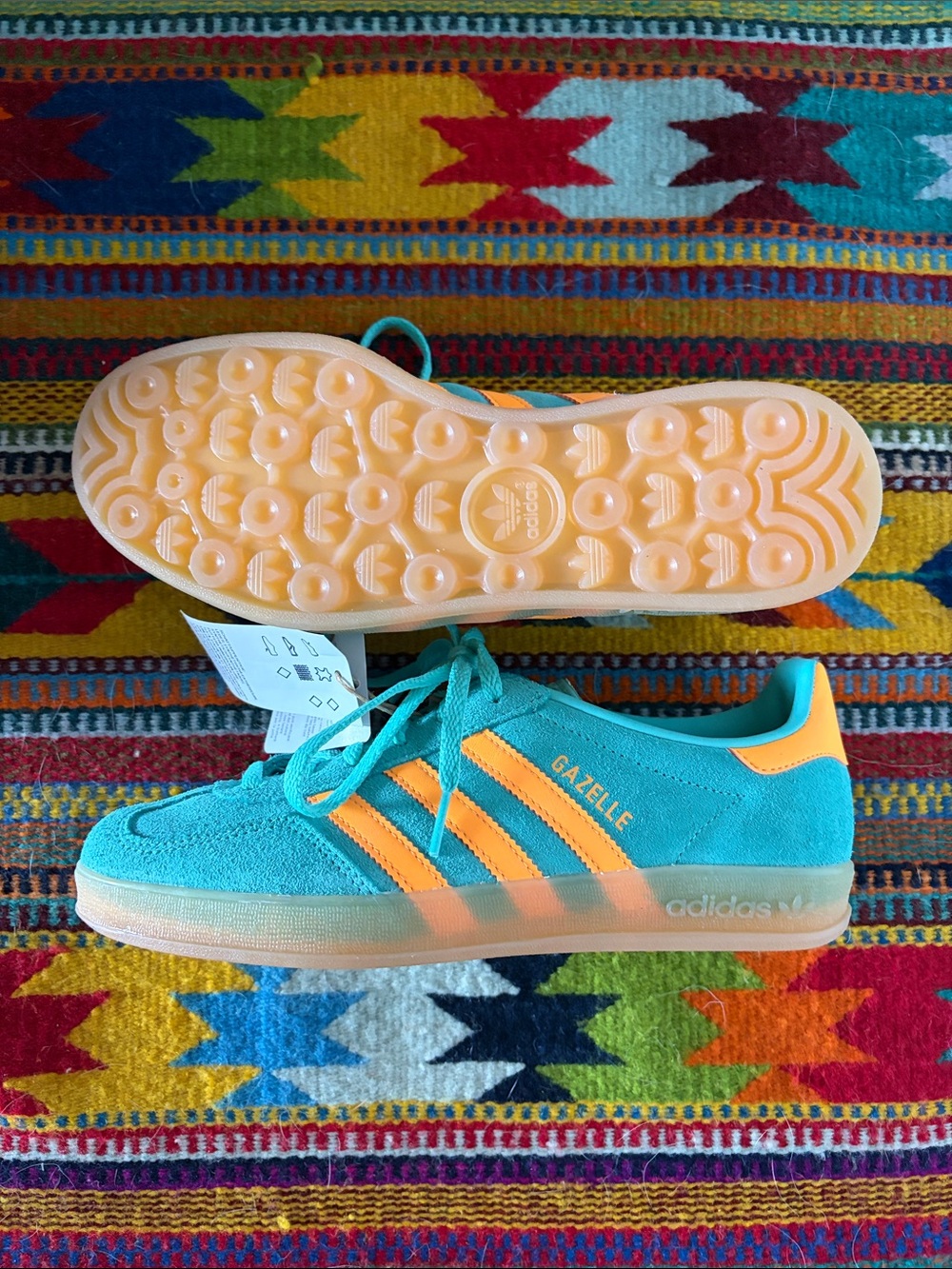 adidas Gazelle Indoor W Teal with Orange Stripes - Picture 3 of 6